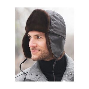 NEW black mink leather trapper hat, lined with real ethical fur